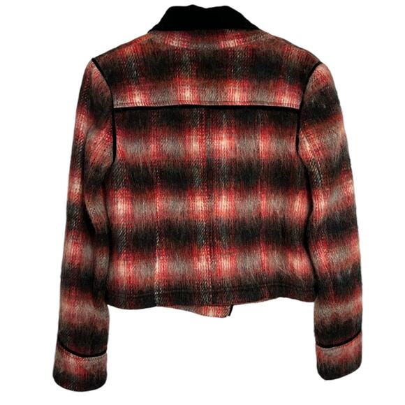 Free People Plaid Wool Blend Military Jacket Women's XS Red Black Velvet Collar - Picture 5 of 8